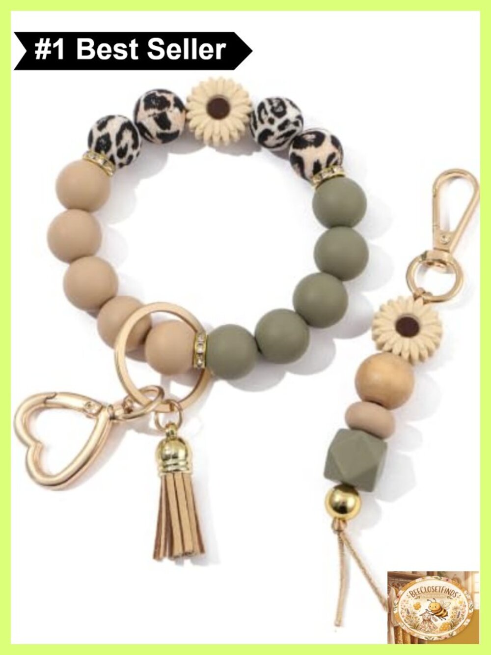 2PCS Silicone Beaded Wristlet Keychain Set Upgraded Key Ring Bracelet for Women
